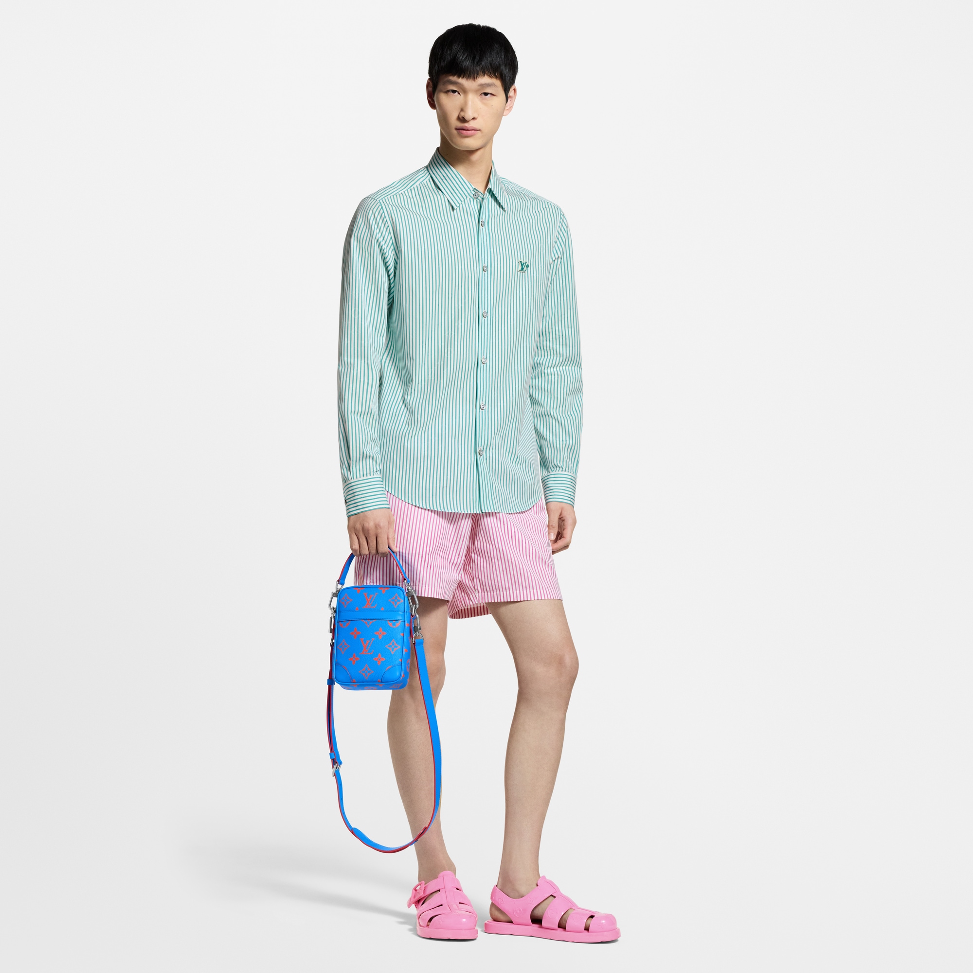 大人気☆Louis Vuitton☆ストライプモノグラムパジャマショーツ LV】ストライプアクセントモノグラムパジャマショーツ ボトムス